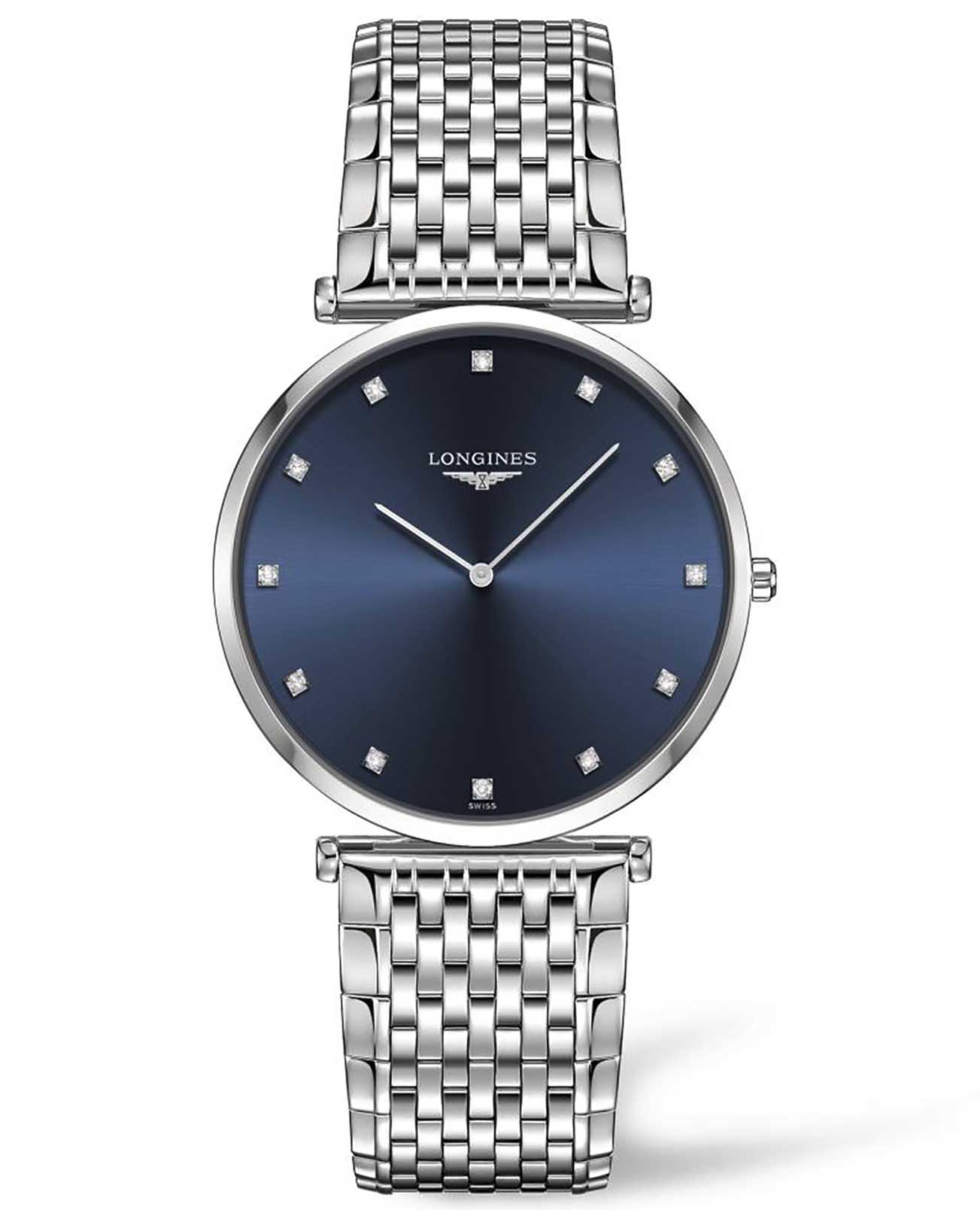 Longines Longines La Grande Classique L4.766.4.97.6  L47664976 кварцевые женские часы синий циферблат, браслет нержавеющая сталь — вид спереди